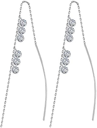 Womens Clear Crystal Pull Through Threader Earrings White Gold Plated Dangle Drop Earrings - Multiple Crytals