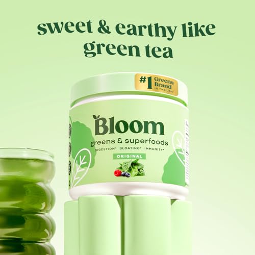 BLOOM NUTRITION SUPERFOOD GREENS POWDER, DIGESTIVE ENZYMES WITH PROBIOTICS AND PREBIOTICS, GUT HEALTH, BLOATING RELIEF FOR WOMEN, CHLORELLA, GREEN JUICE MIX WITH BEET ROOT POWDER, 30 SVG, ORIGINAL