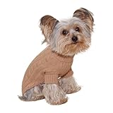 Size #12 (meidum) Designer Pet Clothes, Camel Turtleneck Dog Sweater, Classic Aran Knit