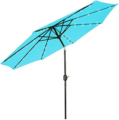 Amazon Com Trademark Innovations Deluxe Solar Powered Led Lighted Patio Umbrella 9 Aqua Garden Outdoor