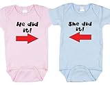 He Did It - She Did It, Twin Boy/Girl Gift Set (Includes 2 Bodysuits)