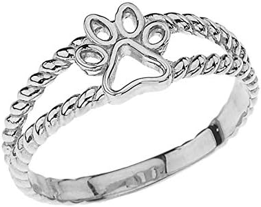Elegant Sterling Silver Openwork Dog Paw Print Double Rope Ring