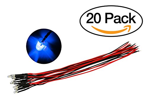 20-Pack of Pre-Wired 3mm Bright Blue LED Light Bulbs