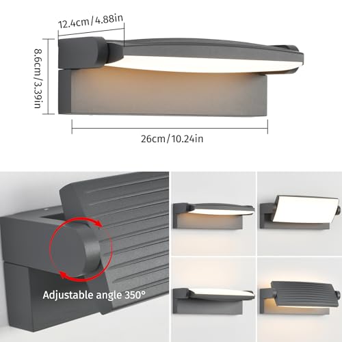 SANSHI Outdoor Light 30 W, Wall Light Indoor Outdoor 3000 K / 4000 K / 6500 K Waterproof IP65 Outdoor Light Wall Lamp with 350° Swivel LED Panel, Outdoor Wall Light for Garden Patio, Dark Grey