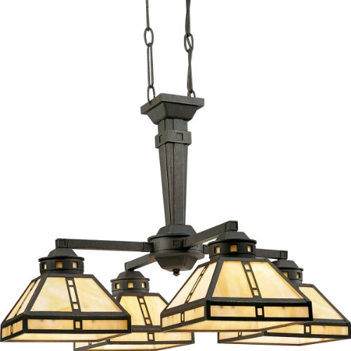 Progress Lighting P4102-46 4-Light Arts and Crafts Chandelier, Weathered Bronze