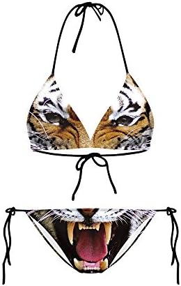 mwbay Womens Stamp Thin Camisole Split Two Piece Rope Bikinis Sets Swimwear Swimsuits Tiger 3D Digital Printing Beachwear