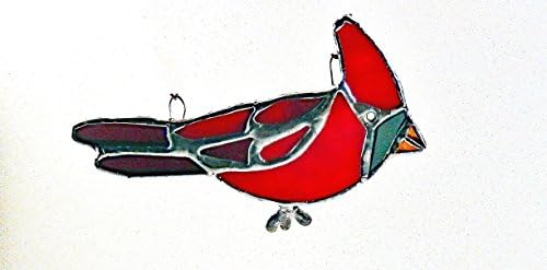 Bright red Cardinal created in Artglass in a variety of shades of red, with black and gold