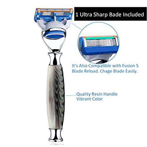 Luxury Shaving Gift Set Safety Razor Shaving Brush Stand for Men Grooming Set for Father's Day/Business Gift/Boyfriend/Husband Grandslam, Grey - Thumbnail 3