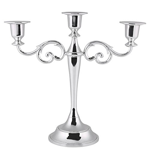 Estink Metal Candelabra, 3 Arms Vintage Candle Holder 25cm Silver for Wedding Party Home Decor, Antique Style