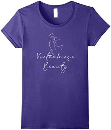 Womens Vietnamese Ao Dai Dress with Conical Hat Beauty T-Shirt XL Purple