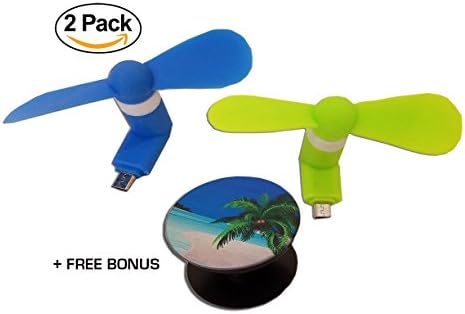 2 pack Micro USB Mobile / Cell Phone Rotating Fan Portable Cooler Fan for Android Smart Phones+ A FREE Bonus - Multi-Function Holder Expanding Stand Grip
