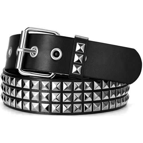 SUOSDEY Black Studded Belt,Y2K Silver Metal Grommet Belt for Men Women Punk Rock Style for Jeans Pants (B-blac,37-42) at Amazon