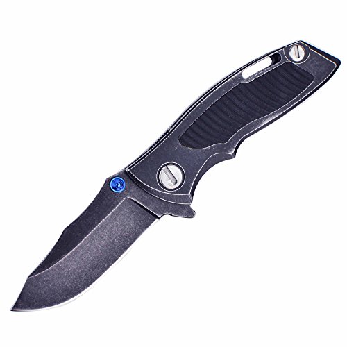 KUBEY Large D2 Steel Sturdy Flipper Folding Knife with Clip,Ti-Coated Anti-Slip Handle Black Stonewash Blade, 3.8-Inch Closed