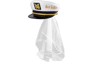 JUSTOTRY Groom to Be Captain Hat and Bride Party Hats with Bridal Veil for Bachelorette Party Favors,Bridal Shower Gifts