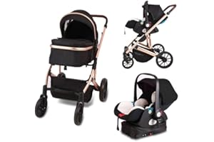 Trenana 2 in1 Baby Stroller,High Landscape Infant Stroller,Reversible Bassinet Stroller,Adjustable Backrest & Canopy,Foldable Aluminum Alloy Anti-Shock for Newborn (516-Black)