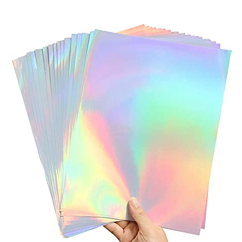 AWEELON 20Pcs Holographic Sticker Paper Printable Vinyl Sticker Paper for Inkjet Laser Printer