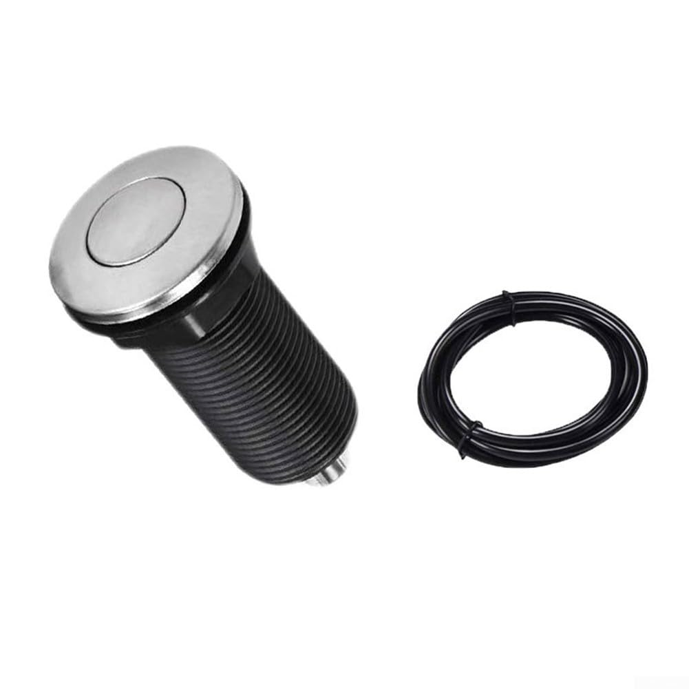 Air Tube Air Switch, Waste Disposal Air Switch Push Button Stainless Steel and ABS Toilet Buttons Air Activated Switch Button with Air Hose for Sink Garbage Disposal Parts, 4.6x9x3.2 cm