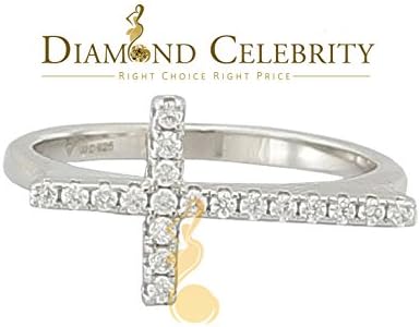 10K White Gold Finish W/ Lab Created Diamond Ice Out Silver Ladies Cross Ring Size 6