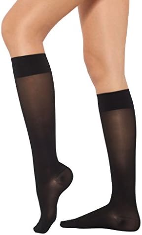 Healthweir Sheer Compression Stockings for Women 15-20 (EU 18-22) mmHg Knee High - Medical Support Closed Toe Ted Hose with Stay-up Band for Varicose Veins Maternity Nursing Flight Travel (2, Black)