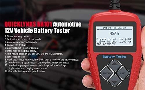 QUICKLYNKS Automotive Load Battery Tester BA101 100-2000 CCA 220AH 12V Car Battery Tester Analyzer Diagnost Tool for Car/Boat/Motorcycle etc - Image 4