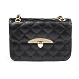 KERAL Korean Peach Heart Embroidered Handbag Diamond Lozenge Chain Shoulder Bag Color Black