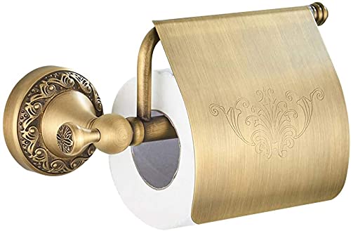 CASEWIND Brass Toilet Roll Holder, Antique WC Paper Holder, Wall Mounted with Cover for Bathroom Kitchen Vintage Retro
