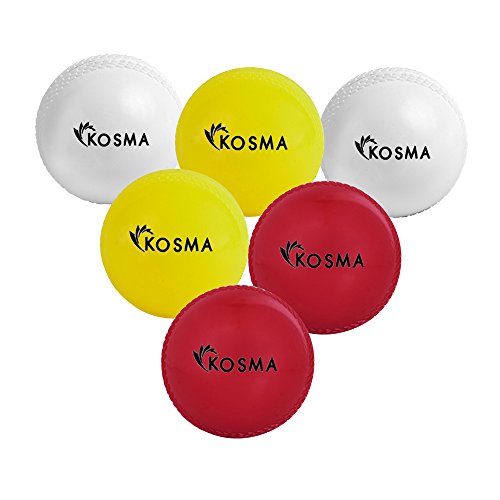 Kosma Set of 6 Wind Ball Cricket Ball | Soft Training Balls | Sports & Outdoors (2Pc White, 2Pc Red, 2Pc Yellow)