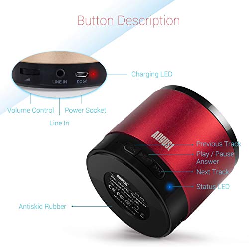 August MS425 Portable Bluetooth Wireless Speaker with Microphone Powerful Wireless Speaker and Cell Phone Hands Free Kit Compatible with iPhones, Samsung, Galaxy,Nokia, HTC, Blackberry, Google, LG, Nexus, iPad, Tablets, Mobile Phones, Smartphones, PC's,