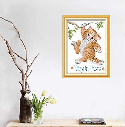 Cross Stitch Stamped Kits Quilt Pre-Printed Cross-Stitching Patterns for Beginner Kids Adults, Embroidery Crafts Needlepoint Starter Kits Kitten at Play