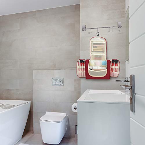 Hanging Toiletry Bag for Women & Men, OMYSTYLE Portable Travel Kit Bag, Waterproof Bathroom Toiletries Organizer with Hook for Makeup, Cosmetic, Shaving, Shampoo (Travel Size, Red) 7 Hanging Toiletry Bag for Women & Men, OMYSTYLE Portable Travel Kit Bag, Waterproof Bathroom Toiletries Organizer with Hook for Makeup, Cosmetic, Shaving, Shampoo (Travel Size, Red)