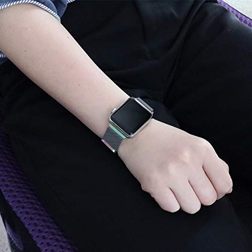 HILIMNY Compatible for Apple Watch Band 42mm 44mm, Stainless Steel Mesh Sport Wristband Loop with Adjustable Magnet Clasp for iWatch Series 1/2 / 3/4, Colorful