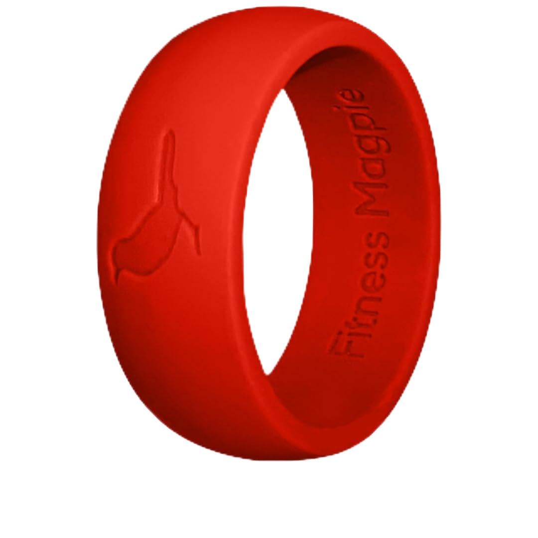 Comfortable Mens Silicone Ring, Modern Wedding Rings for Men, Hypoallergenic, Breathable, Non-Toxic, Flexible and Safe for Your Fingers, Outdoor Activities, Sports and Extreme Adventures. Red. (13)