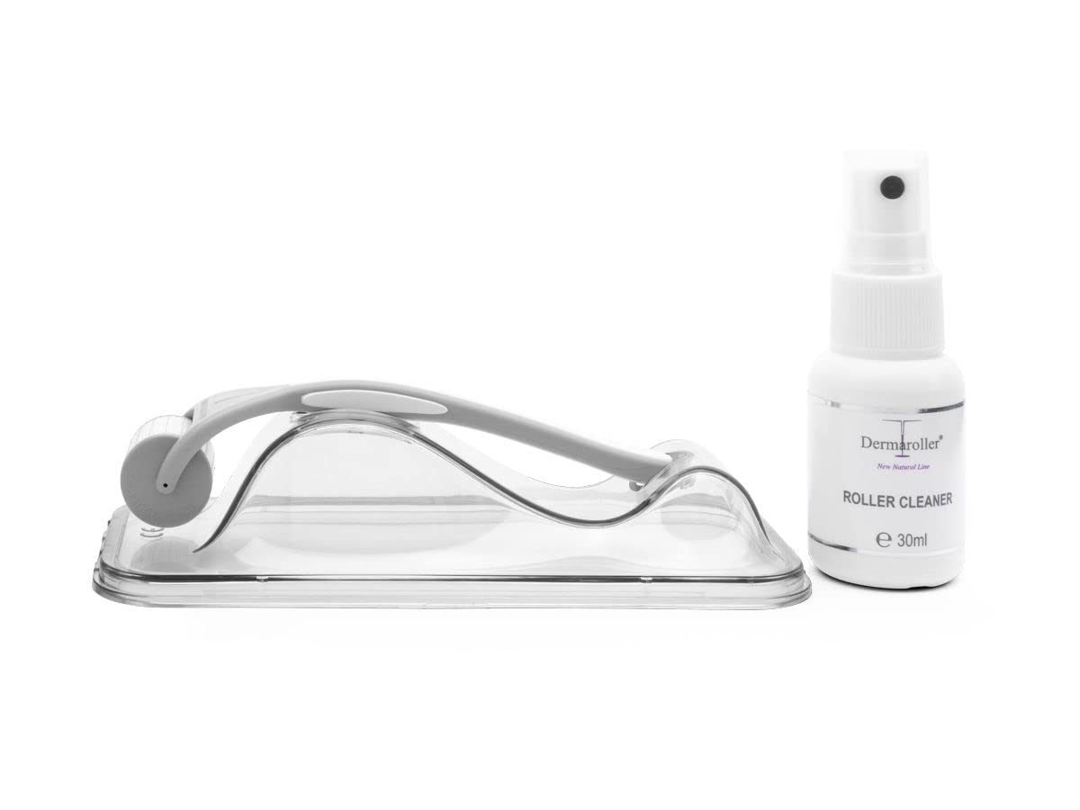 Original Dermaroller + Roller Cleaner - Microneedling Needle Roller with 162 Real Stainless Steel Needles - 0.2 mm Beard Roller and Face Roller for Professional Microneedling at Home - Made in Germany