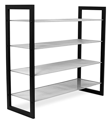 Internet's Best Mesh Shoe Rack | 4-Tier | Free Standing Metal Wood Shoe Organizer | Closet and Entryway | Fits 16 Pairs of Shoes | Black & Silver - Thumbnail 5