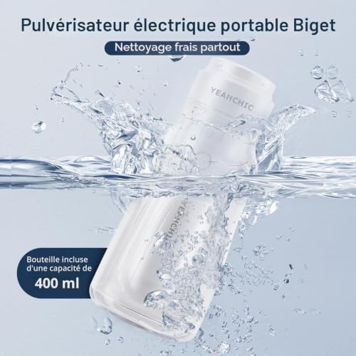 YEAHCHIC Bidet portable pour Voyage – USB-C Rechargeable, 3 Modes, 400 ML, Pulvérisateur Etanche + 2 Buses – Bidet Portable pour Bébé, Bidet pour Homme, Bidet de Voyage pour Femme