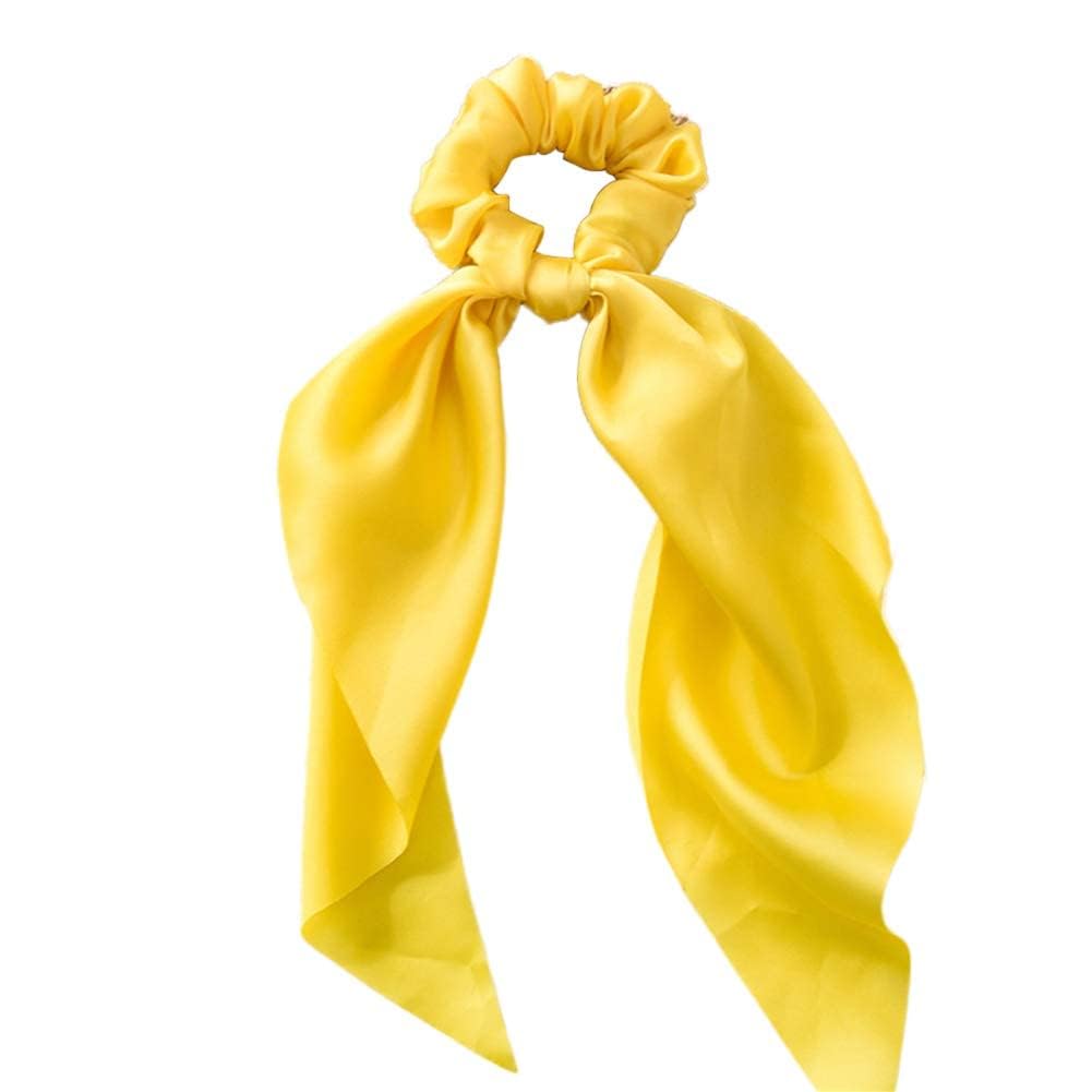 Yellow Women Girl Bow Satin Ribbon Ponytail Scarf Hair Tie Rope Scrunchies Elastic Band Hair Scrunchies Bands Hair Elastics and Ties Hair Accessories