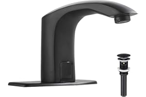 YCCUZA Automatic Bathroom Faucet Black Touchless Motion Activated Bath Tub Lavatory Basin Sink Vanity Aerator One Hole Brass Mixer Tap Pop Up Drain with Overflow Include