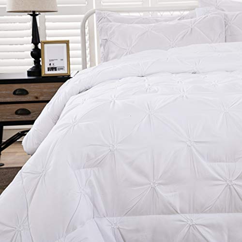 White Pintuck Comforter Set Queen, All Season Pinch Pleat Comforter