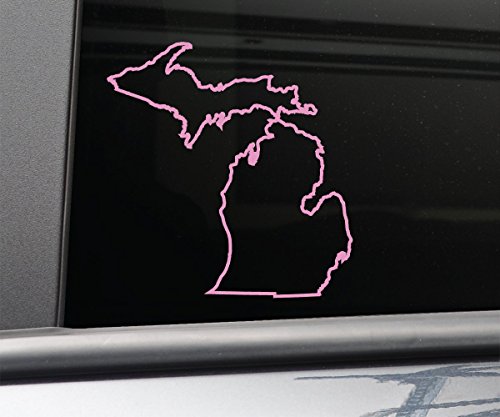Michigan Vinyl Decal Laptop Car Truck Bumper Window Sticker, 5.5" x 5.25", Pink