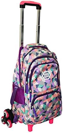 Moberlin Trolley School Bag - Six Rolling Wheels Climb Stairs - Hiking Wheels Shoulder Bag Traveling Carry Pouch for Primary Students Boys Girls Kids (Purple)