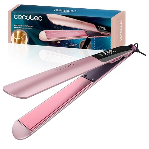 Plancha de Pelo Estrecha - Cerámica - Lisse Keratin Essence Cotton Candy. Función HeatMax, 130-230ºC, Revestimiento con Queratina y Aceite de Argán, Cable Giratorio, Bolsa de Viaje