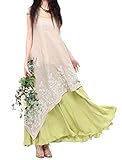 Allbebe Women's Cotton Embroidery Fake Two piece Linen Folk Style Long Dress