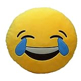 LI&HI 32cm Emoji Smiley Emoticon Yellow Round Cushion Pillow Stuffed Plush Soft Toy (Laugh to tears)