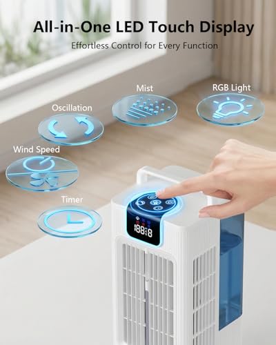 Aiorber Portable Mini Air Conditioner: Water Cooling Fan, 2000ml Tank, 120° Oscillation, 4 Speeds, LED, Timer + Remote Control, No Drain Tube for Home/Office