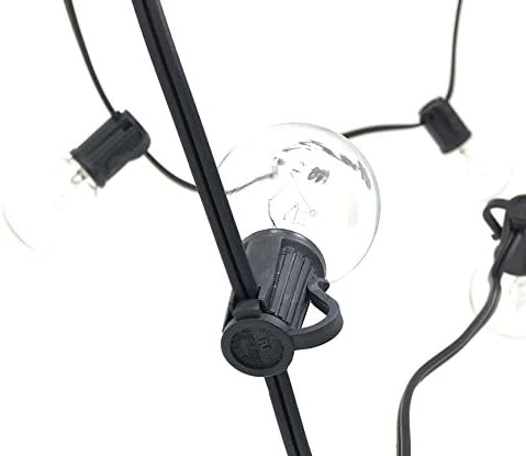 50ft G40 Globe String Lights Hanging Indoor Outdoor with 50 Clear Bulbs for Backyard Party Patio Bistro Pergola Porch Deck Gazebo Connectable - Black - 5 Extra Bulbs + 5 Foot Male Lead Cord