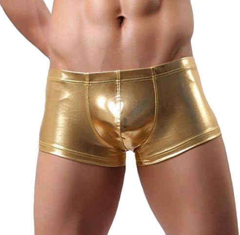 UUYUK Men Faux Leather Metallic Boxer Briefs Underwear Shorts