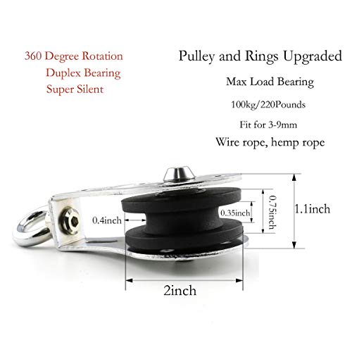 Lind Kitchen 1PCS Mute Pulley Block with Dual Bearings Nylon Wheel Groove 304 Stainless Steel Shell 360 Degree M8 Swivel Ring Lifting Traction Wheel