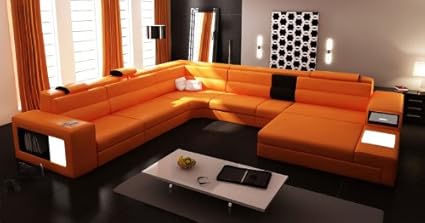 Amazon Com 5022 Orange Top Grain Italian Leather Living Room