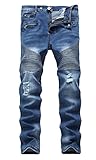 FREDD MARSHALL Men's Biker Moto Skinny Ripped Destroyed Distressed Slim Fit Denim Jeans