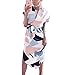 Poptem Womens Summer Casual V-Neck Geometric Pattern Belted Midi Pencil Dresses White Medium